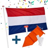 Nederlandse vlag met Vlaggenstok Aluminium, Gevelhouder, Nederlandse Vlag, Oranje Wimpel - Complete Set | Koningsdag | Boeren protest | Stok