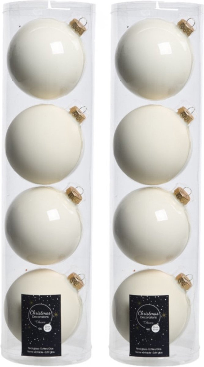 8x stuks kerstballen wol wit van glas 10 cm - mat/glans - Kerstversiering/boomversiering