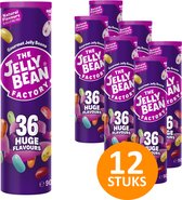The Jelly Bean Factory 12 tubes jelly beans snoep voor kinderen - Verjaardag traktatie uitdeel cadeautjes - 36 verschillende smaken - koker à 90 g snoepgoed - Traktatie uitdeelcadeautjes - Snoepjes