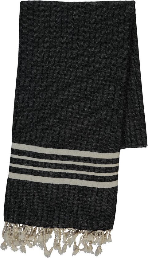 hiPPs Luxe Hamamdoek TRADITIONAL BLACK | Saunadoek | Strandlaken | Handdoek | Pareo | Ultra soft katoen | Handloom | Lichtgewicht | Mooie franjes
