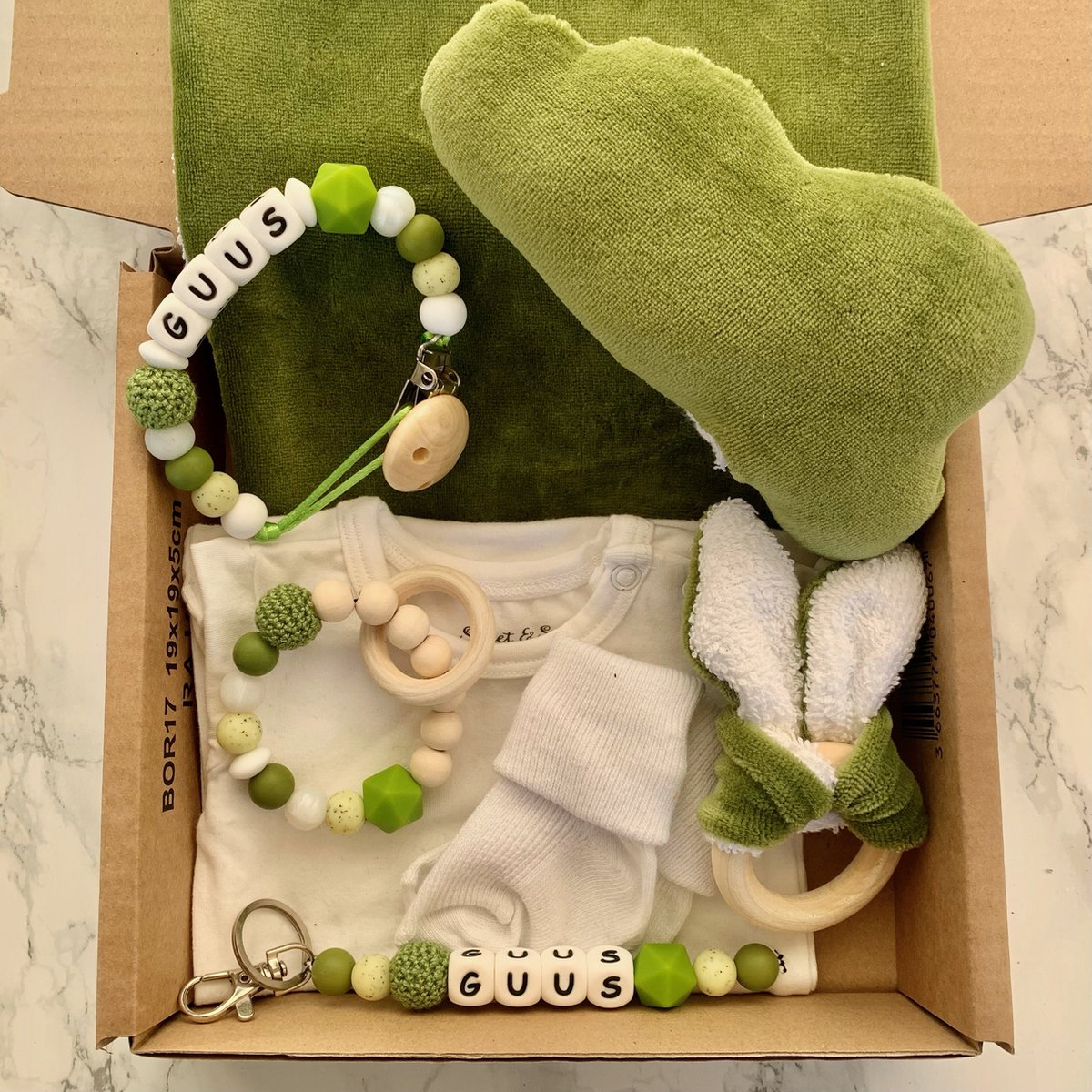 Goedkoopste Giftset babypakket - groen - gepersonaliseerd - verschillende maten