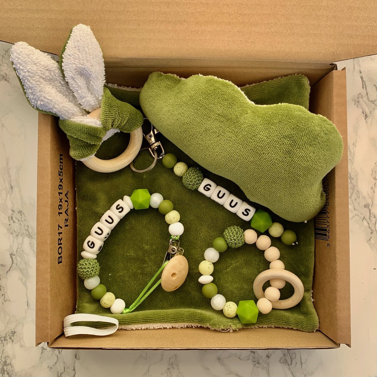 Goedkoopste Giftset babypakket - groen - gepersonaliseerd - verschillende maten