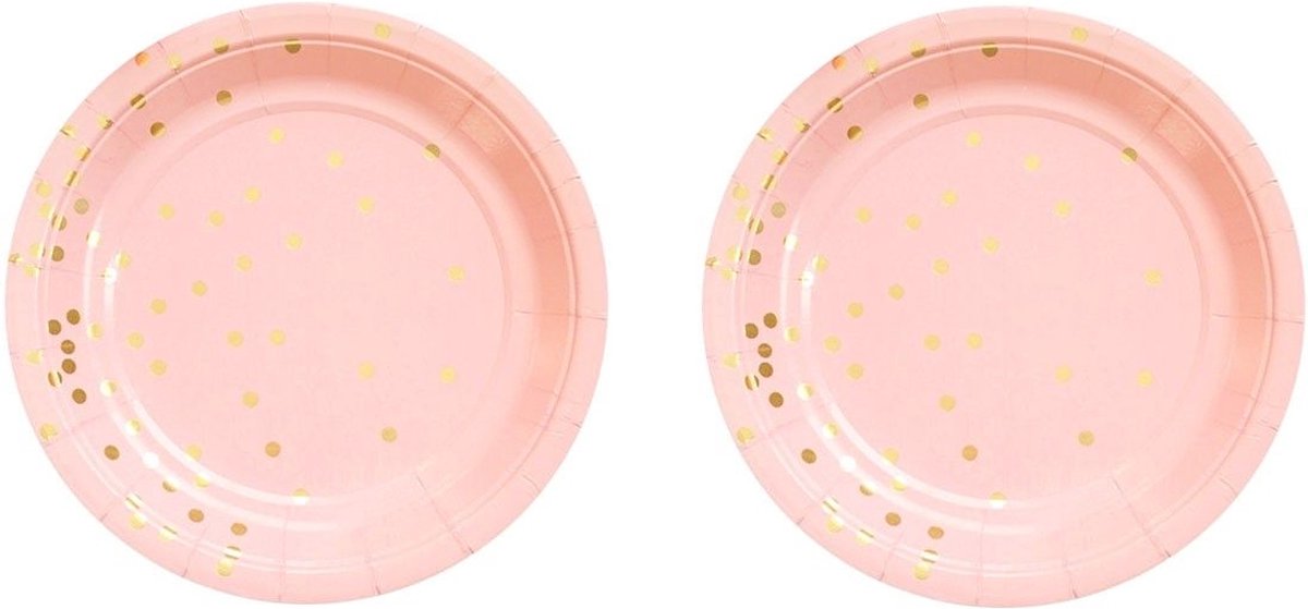 Kartonnen Bordjes roze met stippen 18cm 20st - Wegwerp borden - Feest/verjaardag/BBQ borden / Gebak bordjes maat