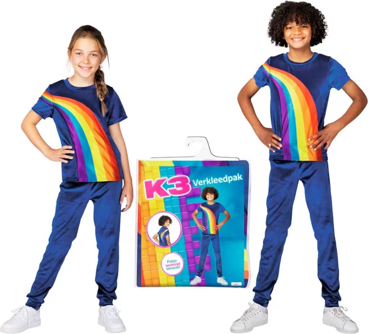 K3 verkleedkleding - verkleedpak regenboog blauw 3/5 jaar - maat 116
