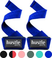 hustle - Sangles de levage avec rembourrage et anti-dérapant - Poignées/crochets de levage - Sangles de soulevé de terre - Convient pour le Fitness, la Musculation et le crossfit - 2 pièces - Blauw - Taille : Taille unique