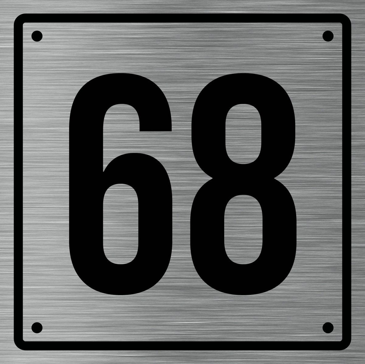 Huisnummerbord 68 - Incl. Schroeven en Pluggen – Acrylaat - 10 x 10 cm - RVS met Zwart