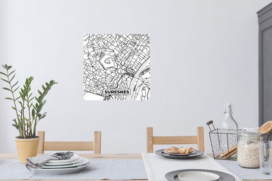 Stickers muraux - France - Carte - Plan de ville - Suresnes - Carte - Zwart et blanc - 80x80 cm - Feuille adhésive