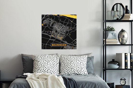 Stickers muraux - Beuningen - Black and Gold et Or - Carte - Plan d'étage - Plan de la ville - 50x50 cm - Feuille adhésive
