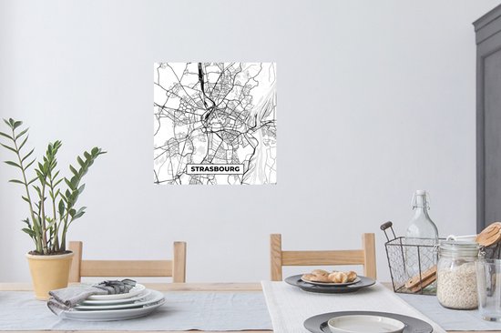 Stickers muraux - Plan de ville - Strasbourg - France - Plan - Plan d'étage - Zwart et blanc - 80x80 cm - Film adhésif