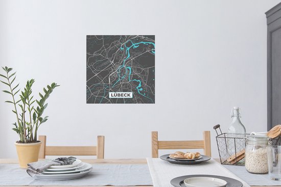 Stickers muraux - Lübeck - Plan de la ville - Blauw - Carte - Plan de la ville - Carte - Allemagne - 80x80 cm - Feuille adhésive