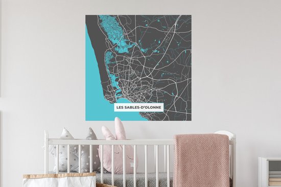 Muurstickers - Sticker Folie - Kaart - Plattegrond - Les Salbes-d'Olonne - Frankrijk - Stadskaart - 80x80 cm - Plakfolie - Muurstickers Kinderkamer - Zelfklevend Behang - Zelfklevend behangpapier - Stickerfolie