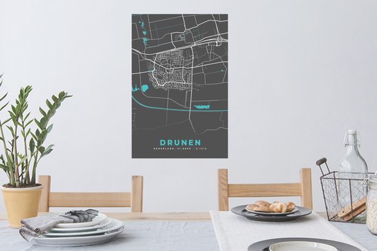 Muurstickers - Sticker Folie - Kaart - Drunen - Plattegrond - Stadskaart - 40x60 cm - Plakfolie - Muurstickers Kinderkamer - Zelfklevend Behang - Zelfklevend behangpapier - Stickerfolie