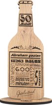Abraham vu - 50 ans - carte de voeux en bois - bouteille de bière - grand