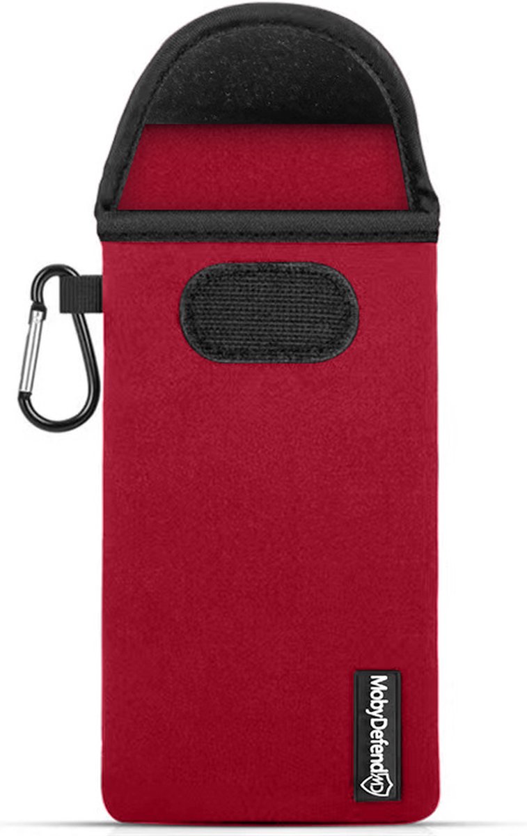 MobyDefend Hoesje - Geschikt voor Xiaomi 11T / Xiaomi 11T Pro - Neopreen Pouch Met Karabijnhaak - Insteek - Riemlus - Rood