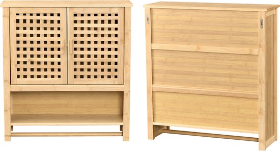 en.casa] Badkamerkast Borlänge bamboe 66x62x20 cm met handdoekhouder