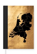 Notitieboek - Schrijfboek - Kaart Nederland - Zwart - Goud - Notitieboekje klein - A5 formaat - Schrijfblok