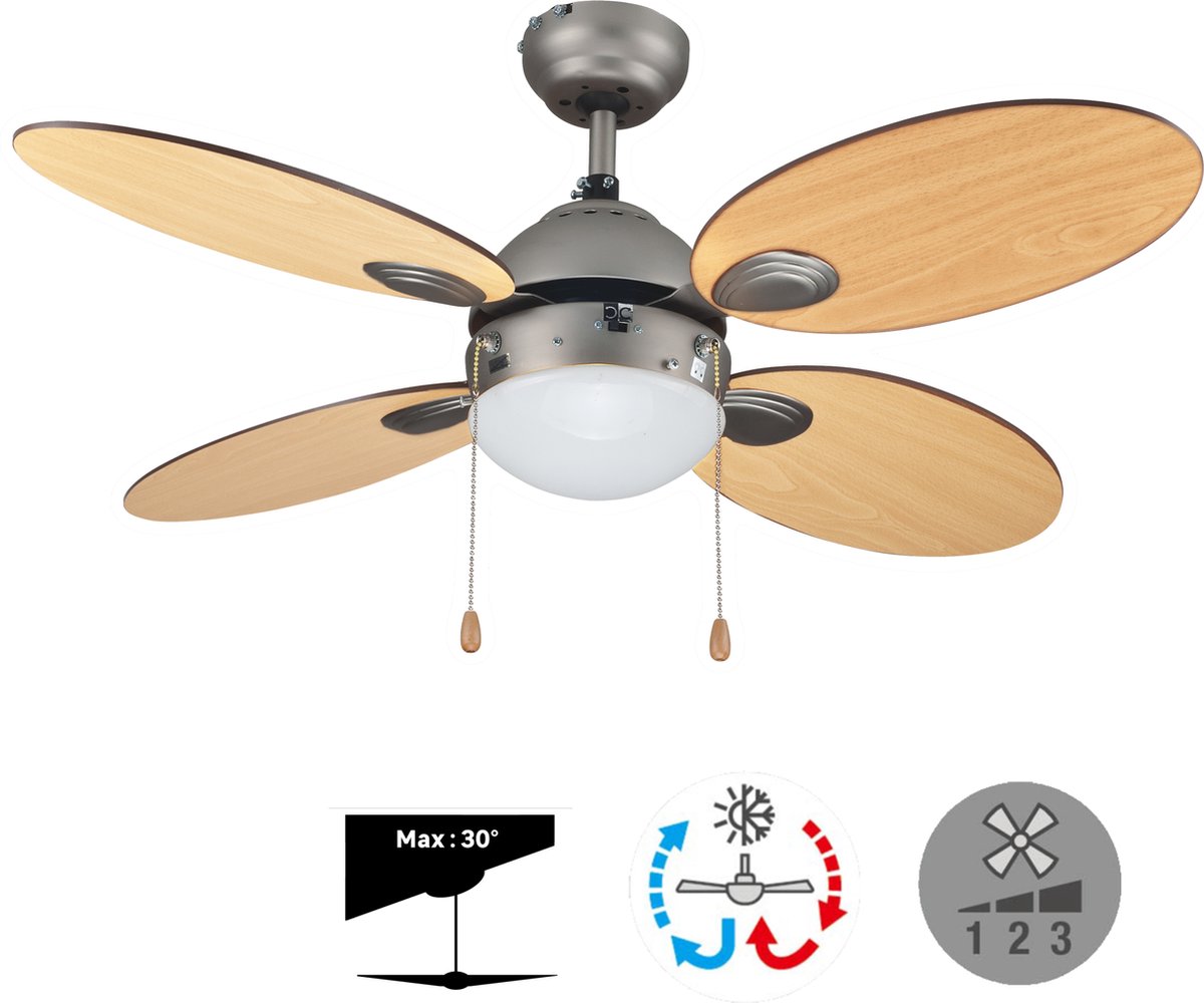 INSPIRE - ventilateur de plafond - MAURICE - 4 pales - lumière E27 2x 25W -  acier &... | bol.com