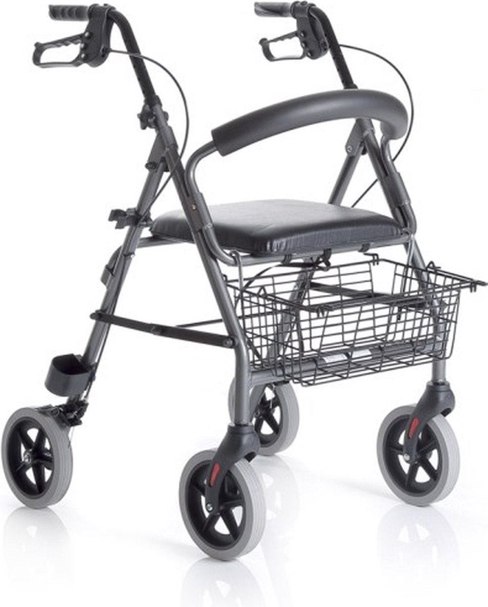 Goedkoopste Moretti opvouwbare rollator met 4 beweegbare wielen, stoffen zitting en een rugleuning.