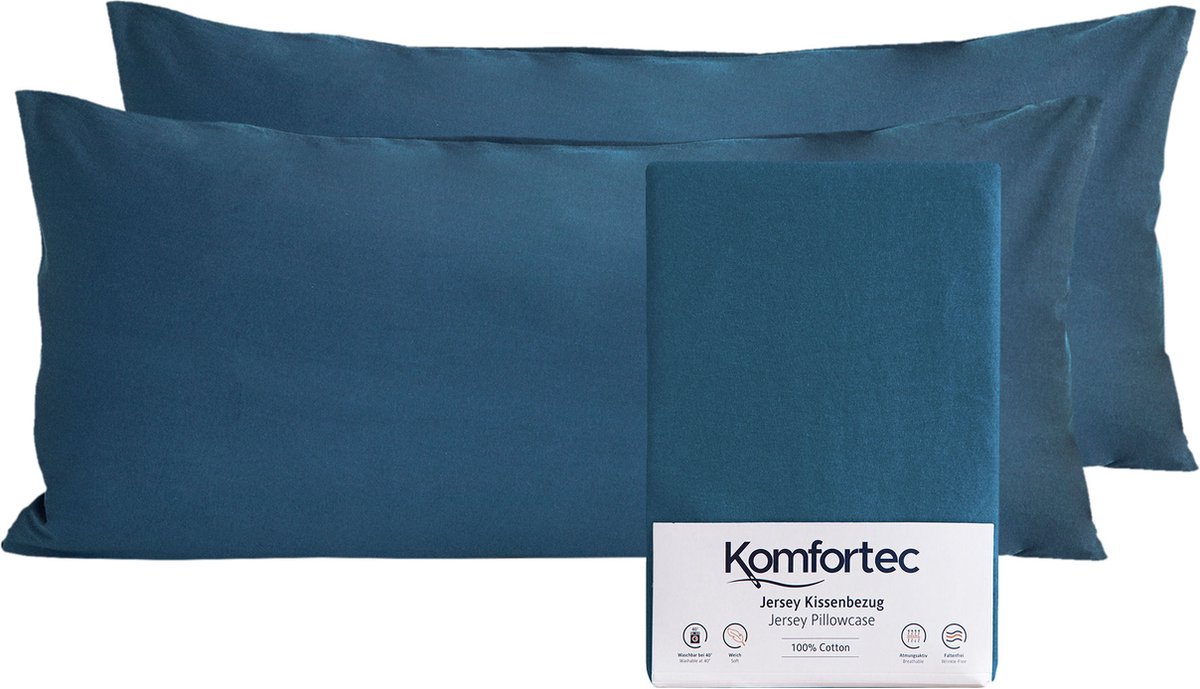 Komfortec Set van 2 Premium Jersey Kussenslopen 40x80 cm - Superzachte Kussenhoes – 100% Katoen – 150 g/m² - Blauw