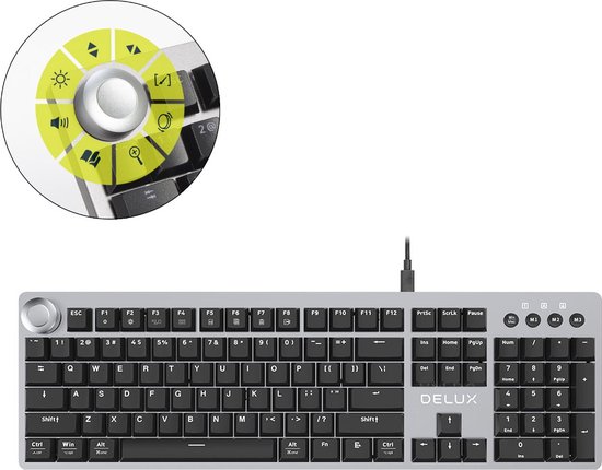 Delux KS100 Mechanisch PRO toetsenbord - programmeerbare draaiknop en toetsen... bol.com