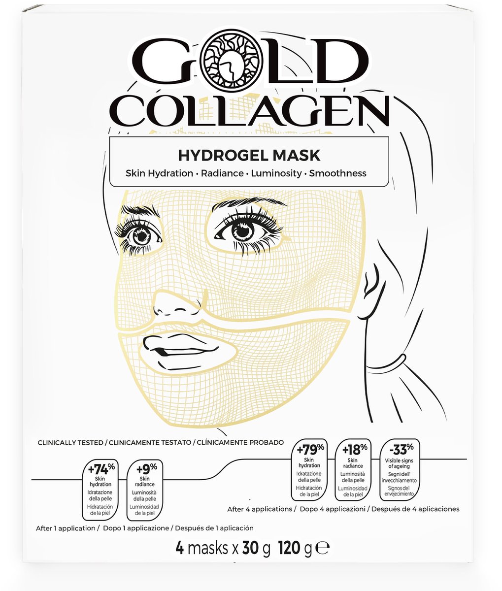 Gold Collagen Hydrogel Mask (4 maskers/doos op basis van 