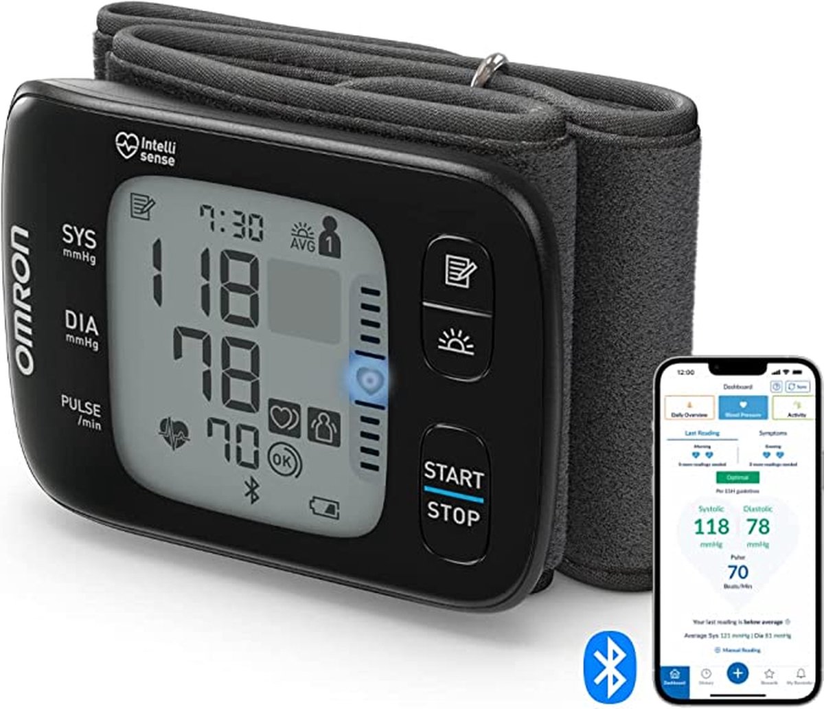 OMRON RS7 Intelli IT Bloeddrukmeter Pols - Blood Pressure Monitor met Hartslagmeter – Onregelmatige Hartslag -Klinisch Gevalideerde Polsbloeddrukmeter - met Mobiele App - 13,5 tot 21,5 cm Manchet – 5 jaar Garantie - Omron