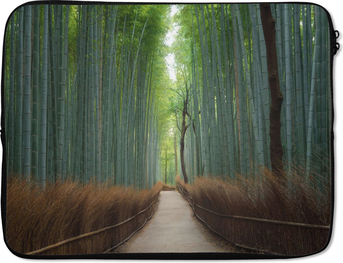 Laptophoes 17 inch - Bamboe - Pad - Bos - Laptop sleeve - Binnenmaat 41x28 cm - Zwarte achterkant