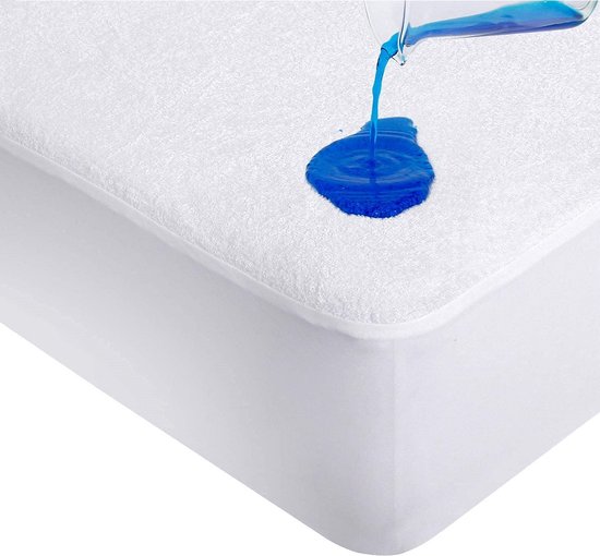 Protège-matelas imperméable-Tissu éponge-antibactérien-Contour élastique -Blanc- Pour boxspring lit à eau-200x220-cm