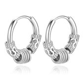 Boucles d'oreilles homme acier argenté avec détails et 4 anneaux