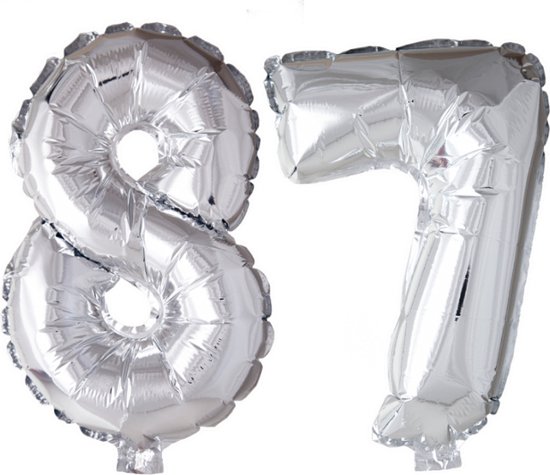 Folieballon 87 jaar Zilver 66cm