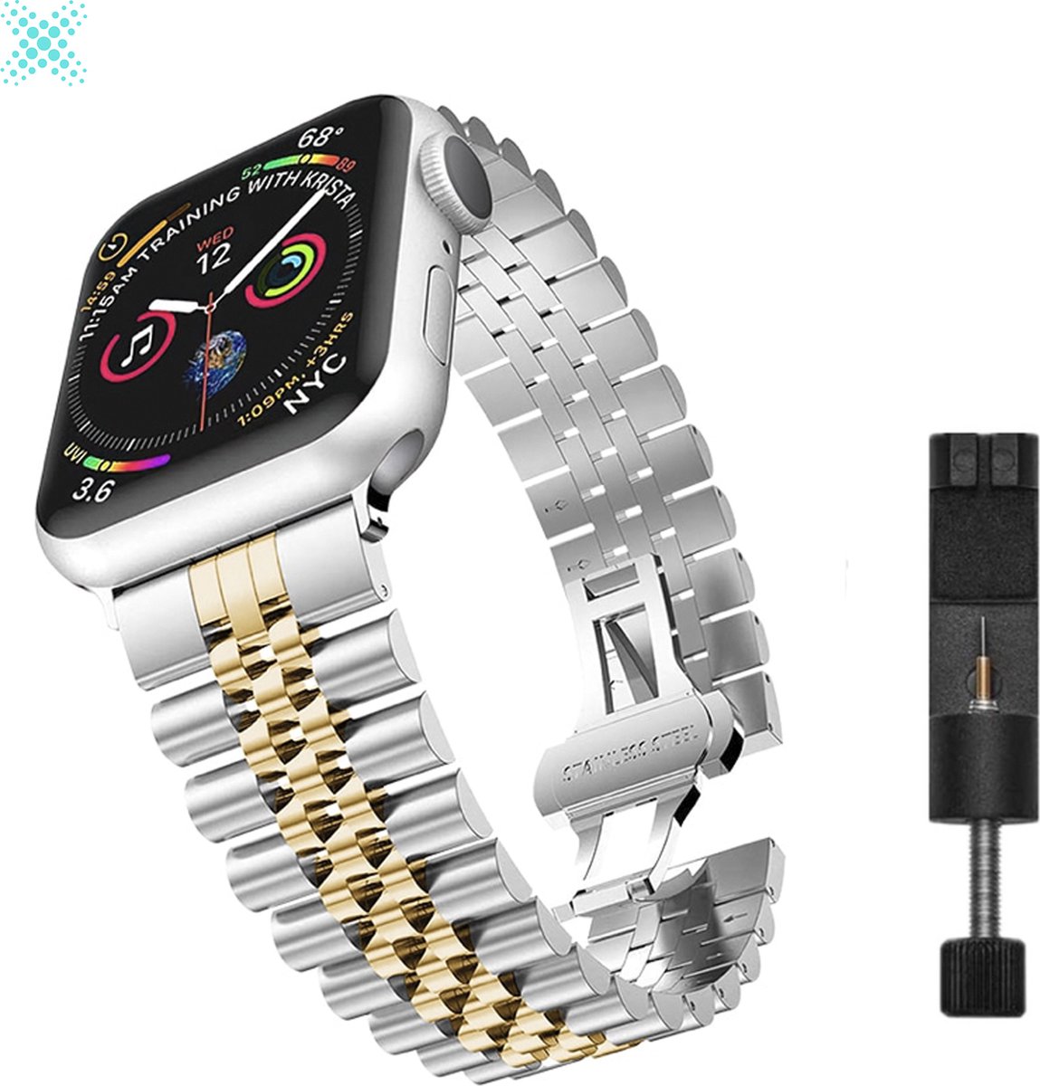 MY PROTECT - Luxe Metalen Jubilee Bandje - Geschikt Voor Apple Watch Bandje - Series 1/2/3/4/5/6/7/8/9/10/SE/Ultra - 44mm - 45mm - 46mm - 49mm - Zilver Goud