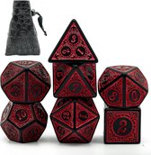 D&D dice set - DnD dobbelstenen set Rood - Dungeons and Dragons dobbelstenen Inclusief Luxe leren bewaarzakje