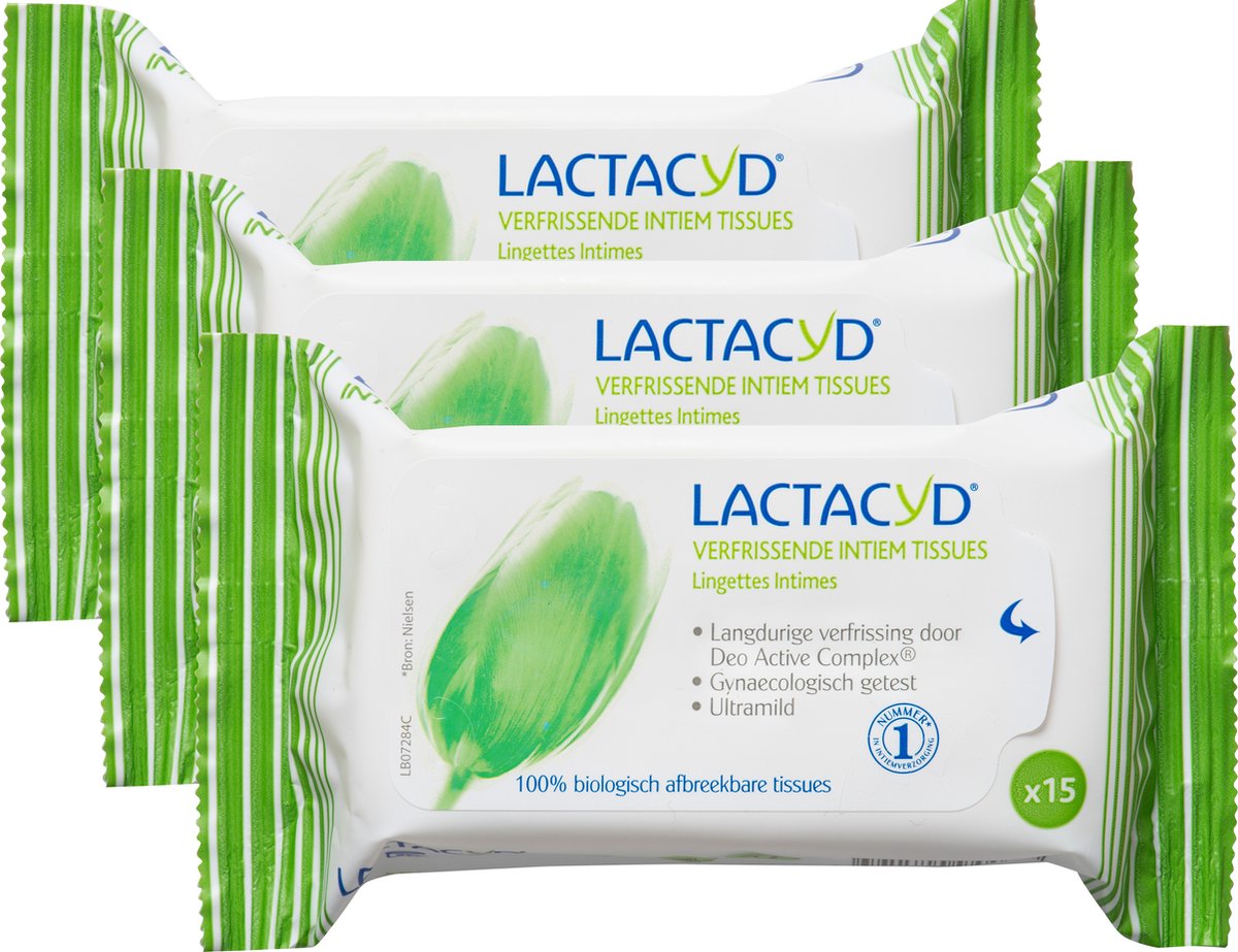 Lingettes rafraîchissantes intimes Lactacyd Tissues - 3x15 pcs | bol.com