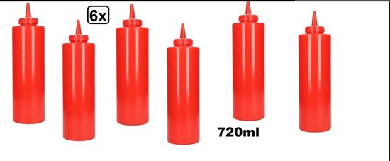 Foto: 6x knijpfles rood 720ml mayonaise ketchup mosterd saus knijp fles festival snack thema feest garneerfles sausfles doseerfles