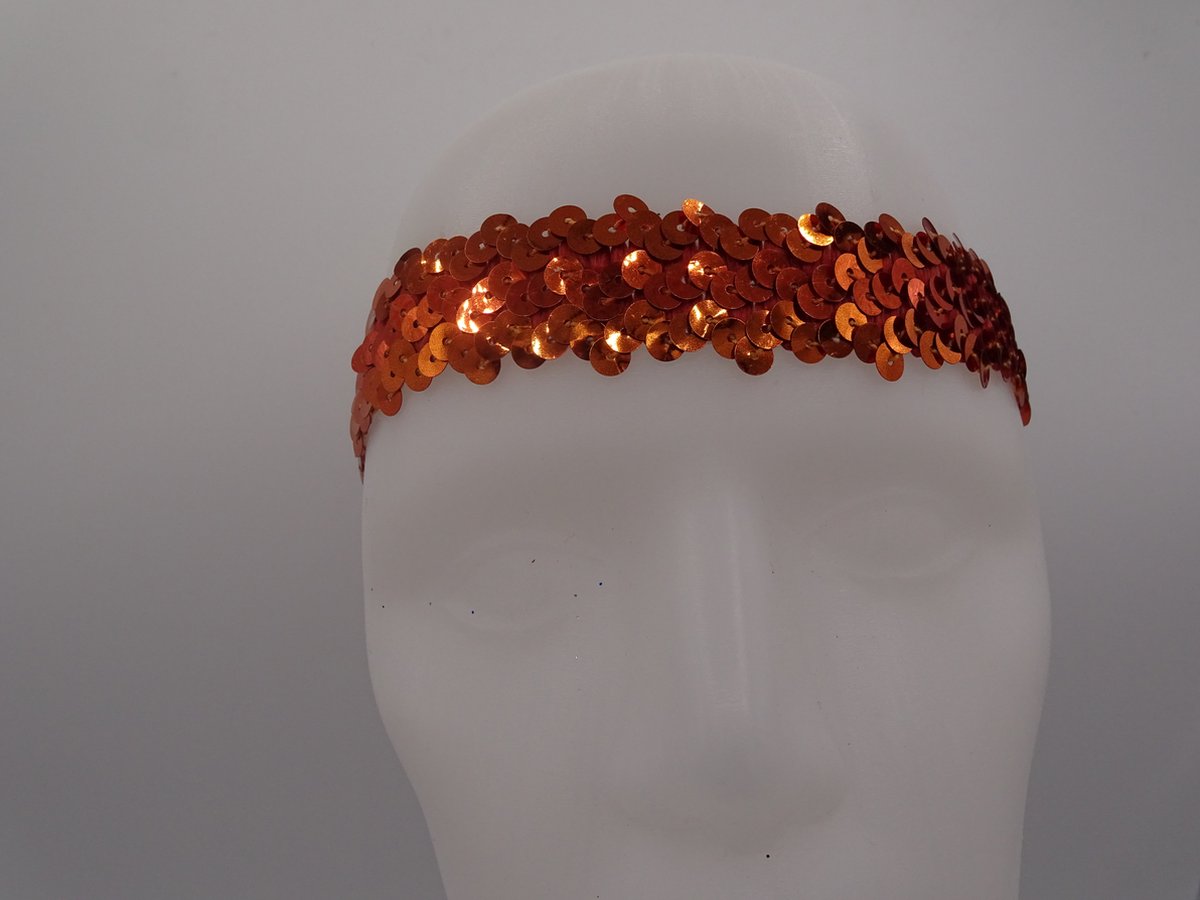 Hoofdbandje pailletten oranje -koningsdag EK WK