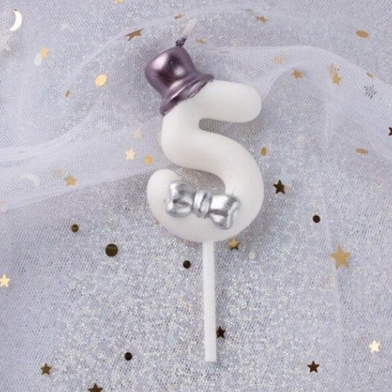 DW4Trading Bougie D'anniversaire 5 Chapeau avec Nœud Blanc - Bougie Numérotée - Décoration de Gâteau