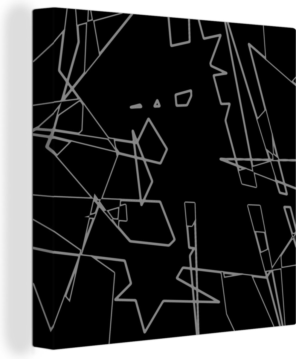 Canvas Schilderij Dansende neonlijnen - zwart wit - 20x20 cm - Wanddecoratie - OneMillionCanvasses