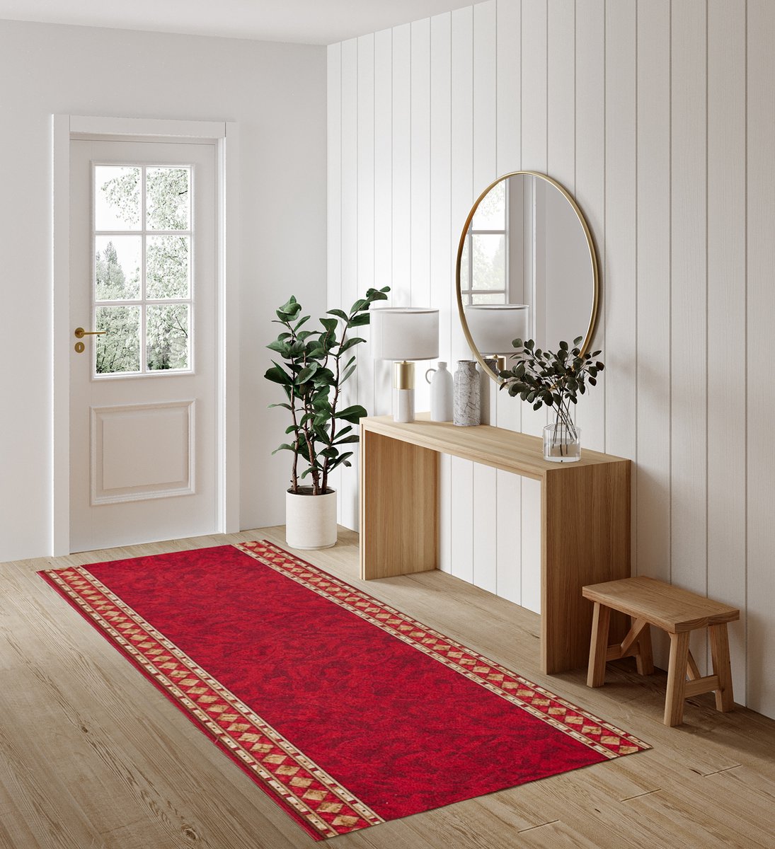 Tapiso Tapijtloper Antislip - Rood Beige Klassiek Oosters Gangloper Keukenloper Rubber Onderkant Maat- 120x1150