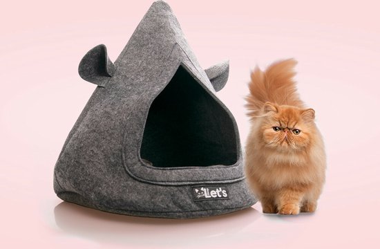 Let's sleep Pet Cave TeePee 50 x 45 cm - Kattenmand - Kattenbed inclusief kussen - Cat cave - Extra sterk vilt - Grijs