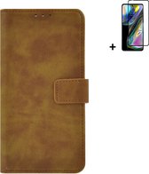 Motorola Moto G52 Hoesje - Bookcase - Moto G52 Hoesje - Pu Leder Wallet Book Case Bruin Cover + Full Screenprotector