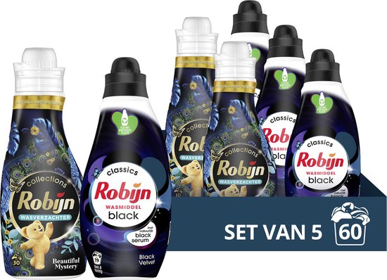 Robijn Robijn Perfect Match Black Velvet & Beautiful Mystery Wasmiddel en Wasverzachter Pakket - 5 stuks - Voordeelverpakking