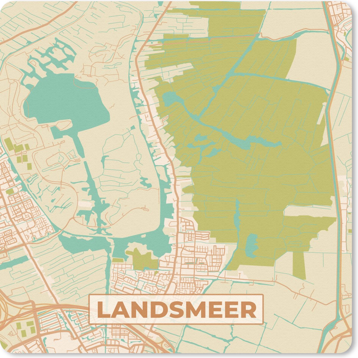 Muismat 30x30 cm - Mousepad Kaart - Plattegrond - Landsmeer - Muismatten - Stadskaart
