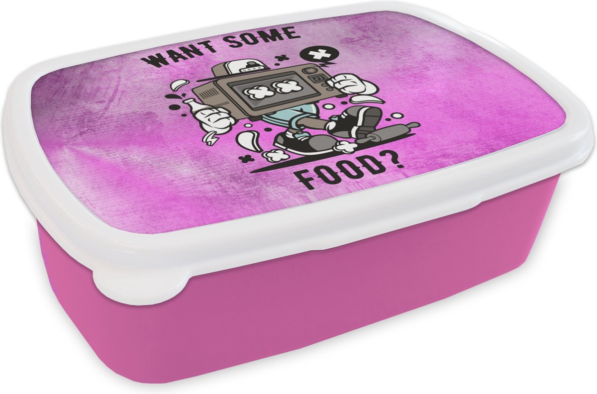 Broodtrommel Roze - Lunchbox - Brooddoos - Televisie - Eten - Vintage - 18x12x6 cm - Kinderen - Meisje