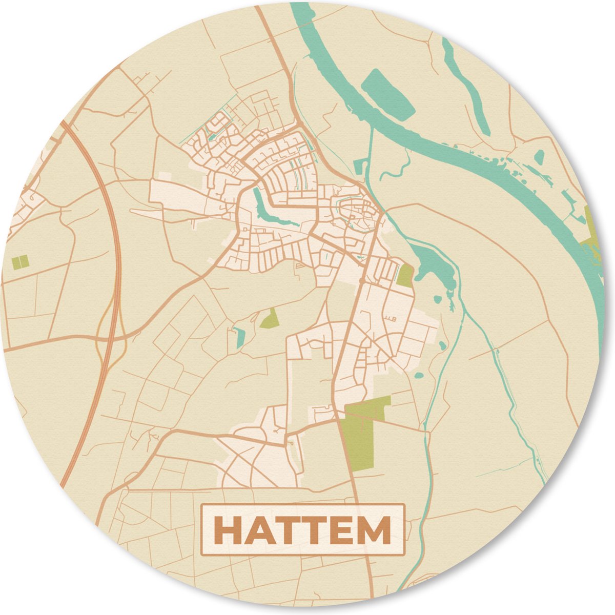 Muismat rond 40x40 cm - Mousepad Plattegrond - Hattem - Vintage - Kaart - Stadskaart - Ronde muismatten - Stadskaart