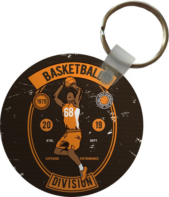 Sleutelhanger - Mancave - Basketbal - Sport - Vintage - Oranje - Plastic - Rond - Uitdeelcadeautjes - Vaderdag cadeau - Geschenk - Cadeautje voor hem - Tip - Mannen
