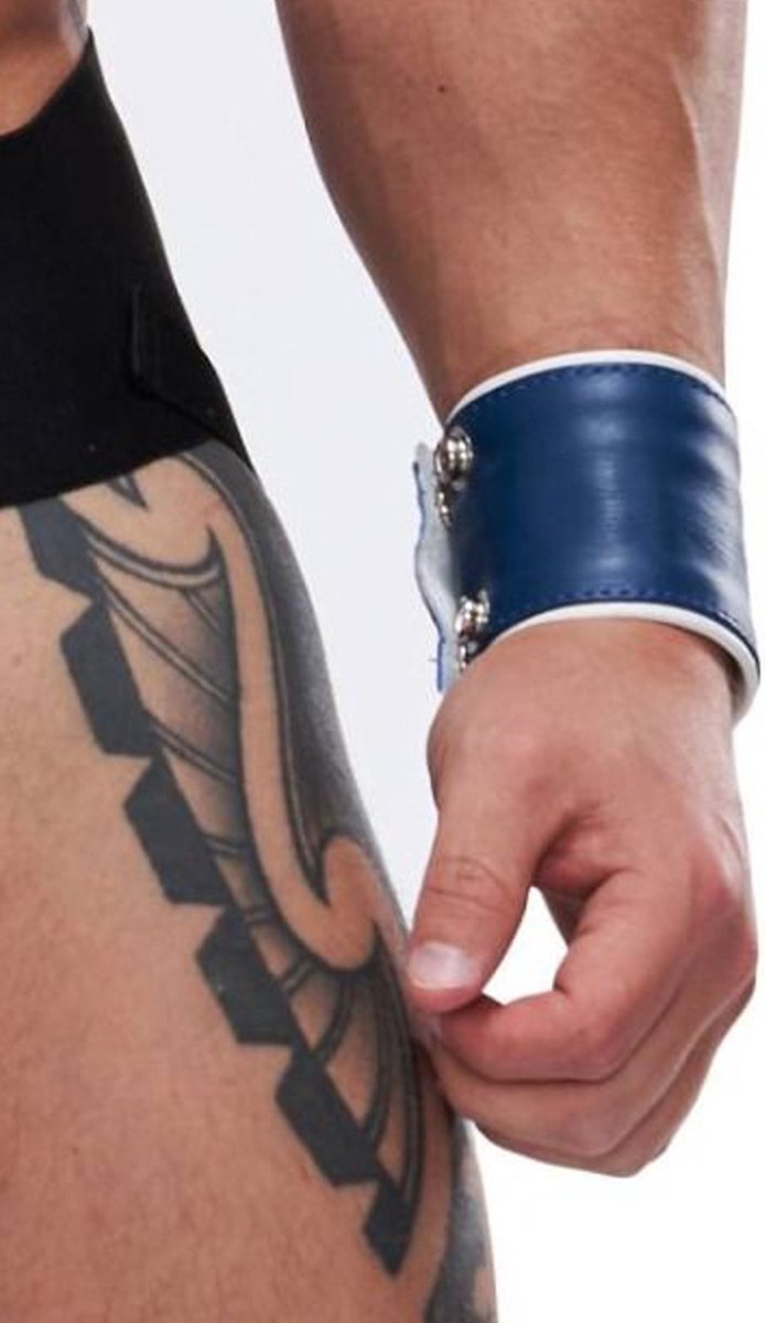 Mister B Leren Circuit Pols Portomonnee - Blauw Wit