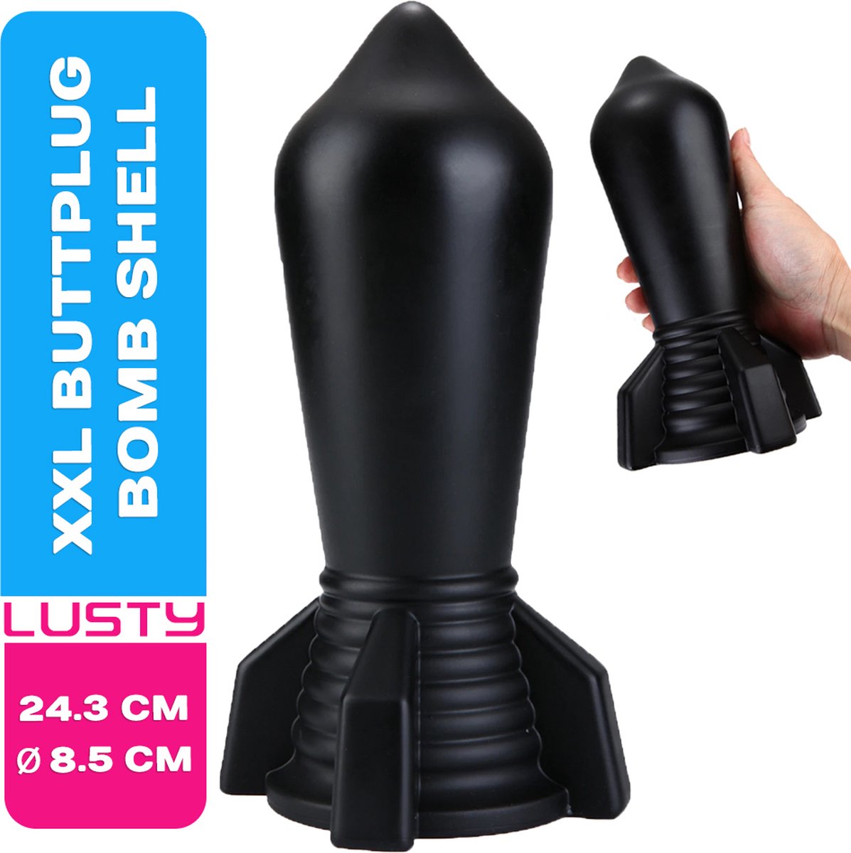 Lusty XXL Buttplug Bomb Shell - 24 x 8.5 cm - Grote Butt Plug - XL Anaalplug - PVC - Met Zuignap - Anaal Toys - Anal Sextoys