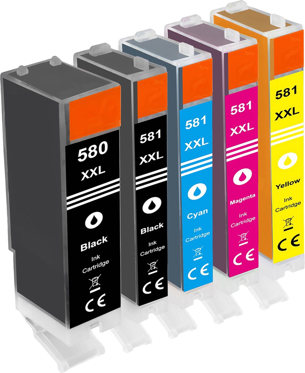 PlatinumSerie 5x cartridge alternatief voor Canon PGI-580 XXL CLI-581 XXL TR7550 TR8550 TS6150 TS6151 TS6250 TS6251 TS6300 TS6350 TS6351 TS705 TS8150 TS8151 TS8152 TS8350 TS9150 TS915 - Tito-EXpress