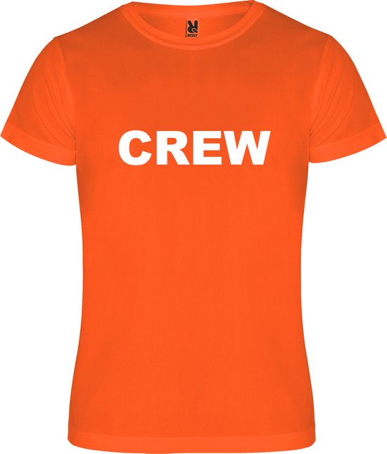 Fluor Oranje T shirt met print  " CREW " print Wit size L