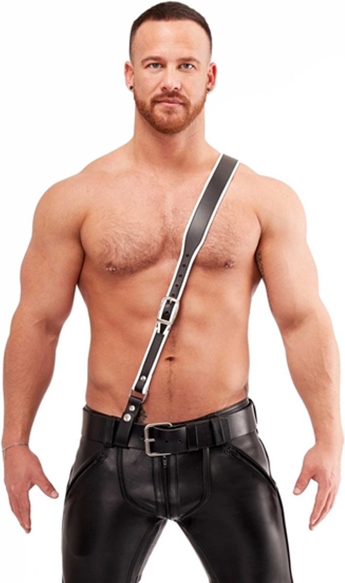 Mister B leren sam browne riem premium zwart - wit - xl